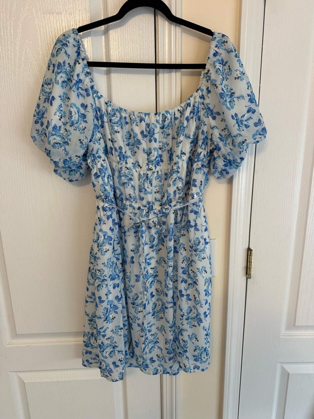 Simply Southern Light Blue Floral Puff Sleeve Mini Dress